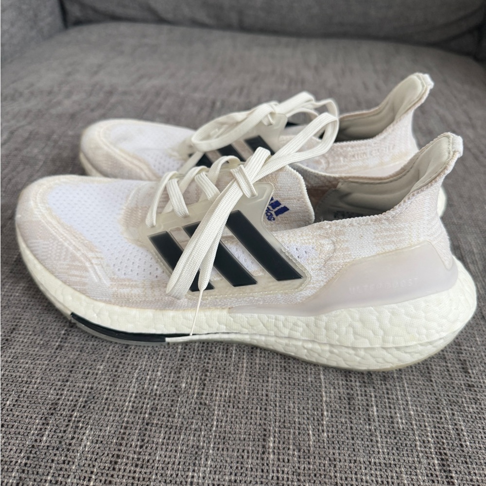 adidas Women's White Athletic Running Shoes with Black Stripes